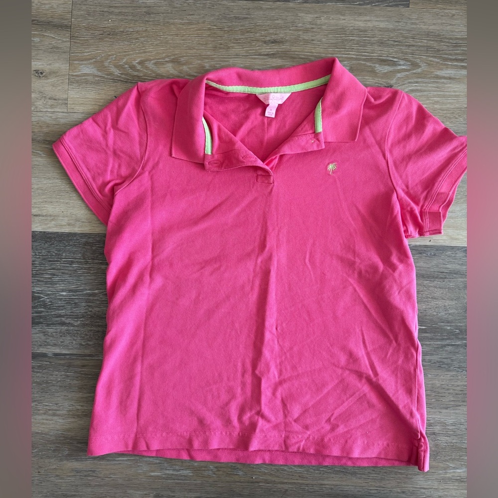 Lilly Pulitzer Hot Pink Polo with Lime Trim and Palm Logo
